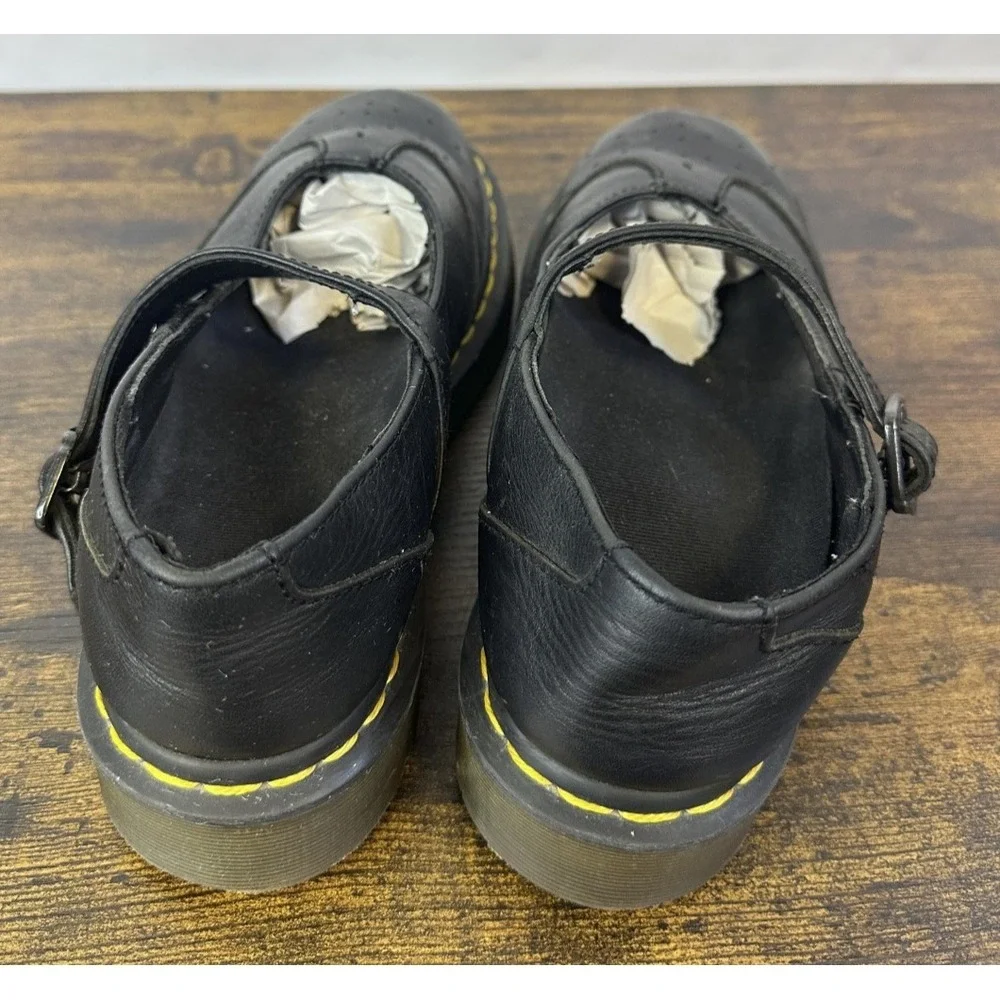 Dr. Martens Black Leather Mary Jane Flats Buckle T-Strap US Size 9 Goth Punk Y2k - Picture 11 of 14